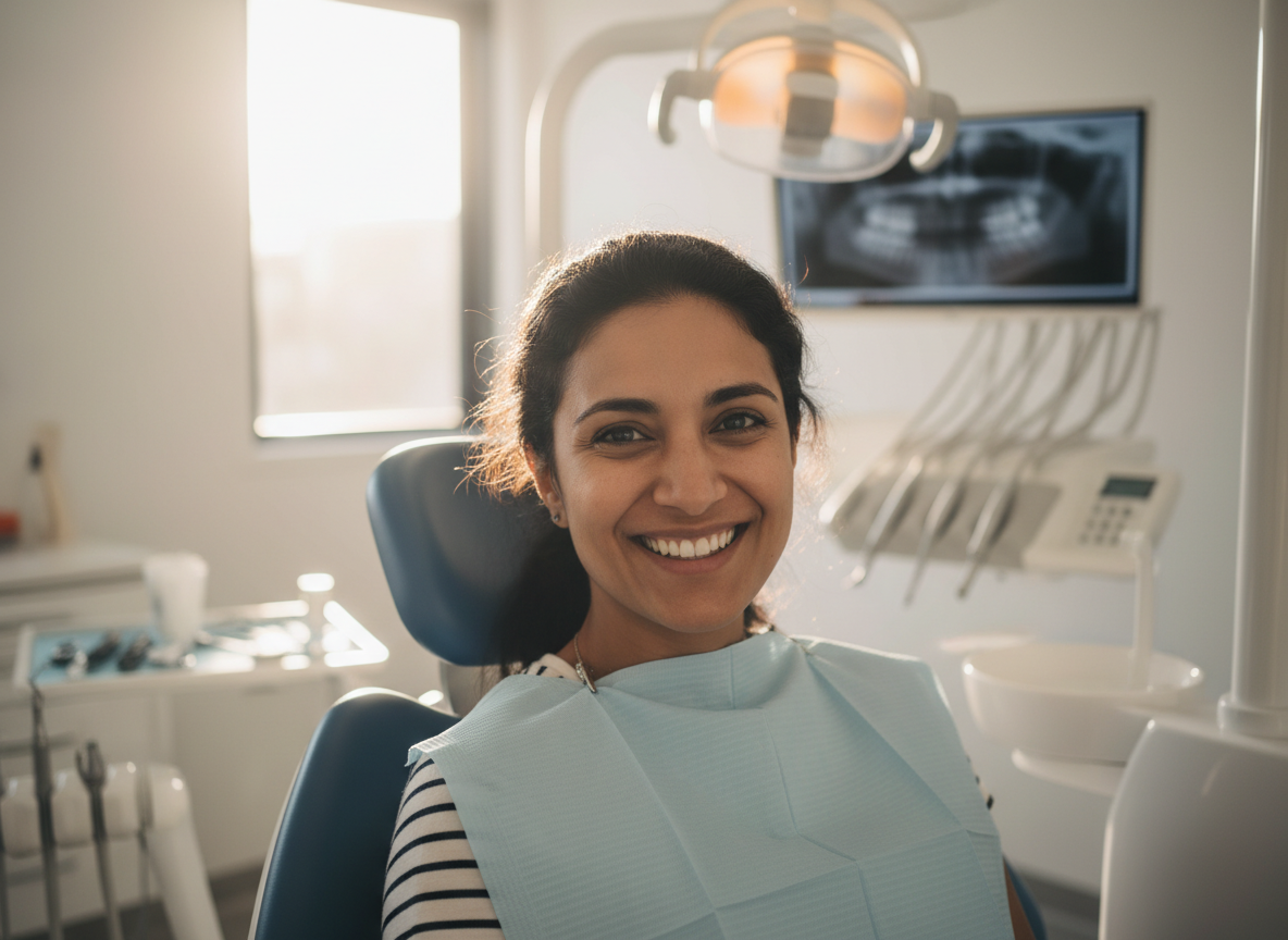 A relaxed patient smiling in the dental chair at Kippax Dental